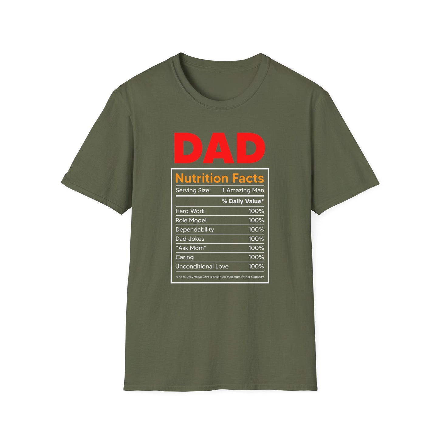 Super Comfortable Dad Nutrition Facts T-Shirt design