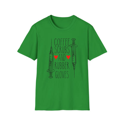 Super Comfortable Coffee Scrubs and Rubber Gloves  T-Shirt design - Market Nook